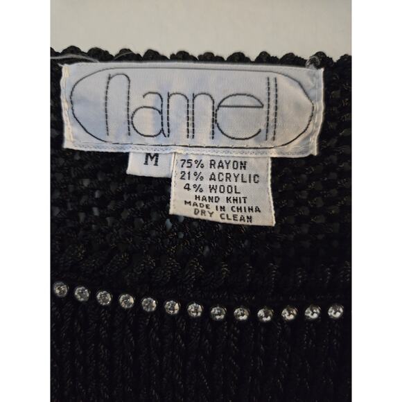 Nannell Sweater Black Tunic Womens M Embellished Rhinestones Rayon Wool Blend - Picture 5 of 9